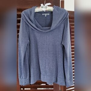 Olivia Sky Blue Gray Cowl Neck Lightweight Top